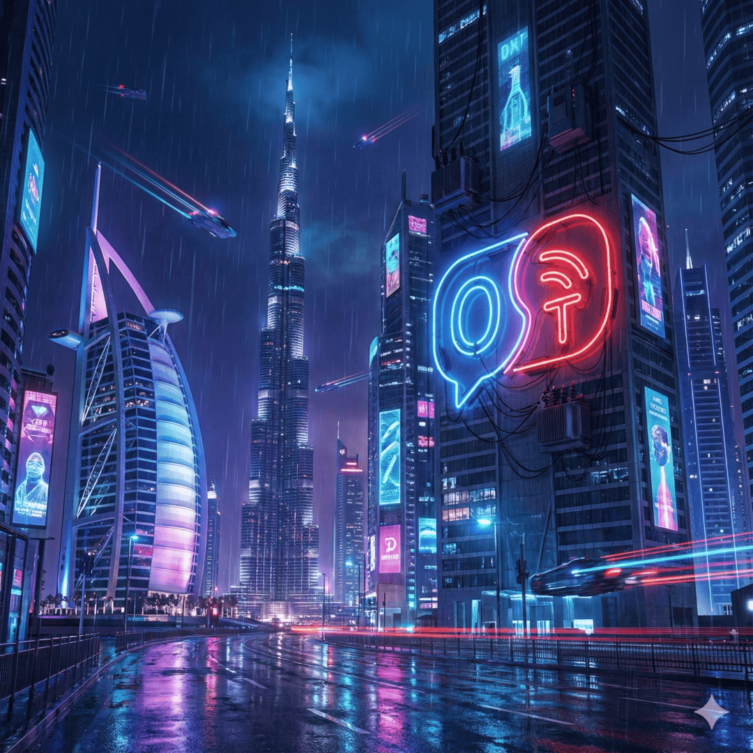 Modern Dubai cityscape with digital overlay representing professional translation services in the UAE